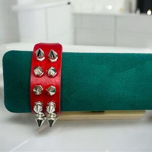 Silver-studded Spiked Leather Buckle Bracelet, Wristband l Silver Hardware l New